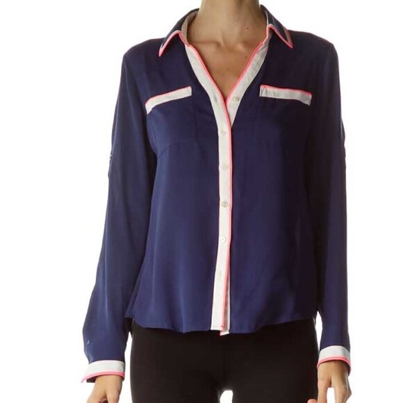Express Tops - Express Navy Cream Stripe Detailed Shirt